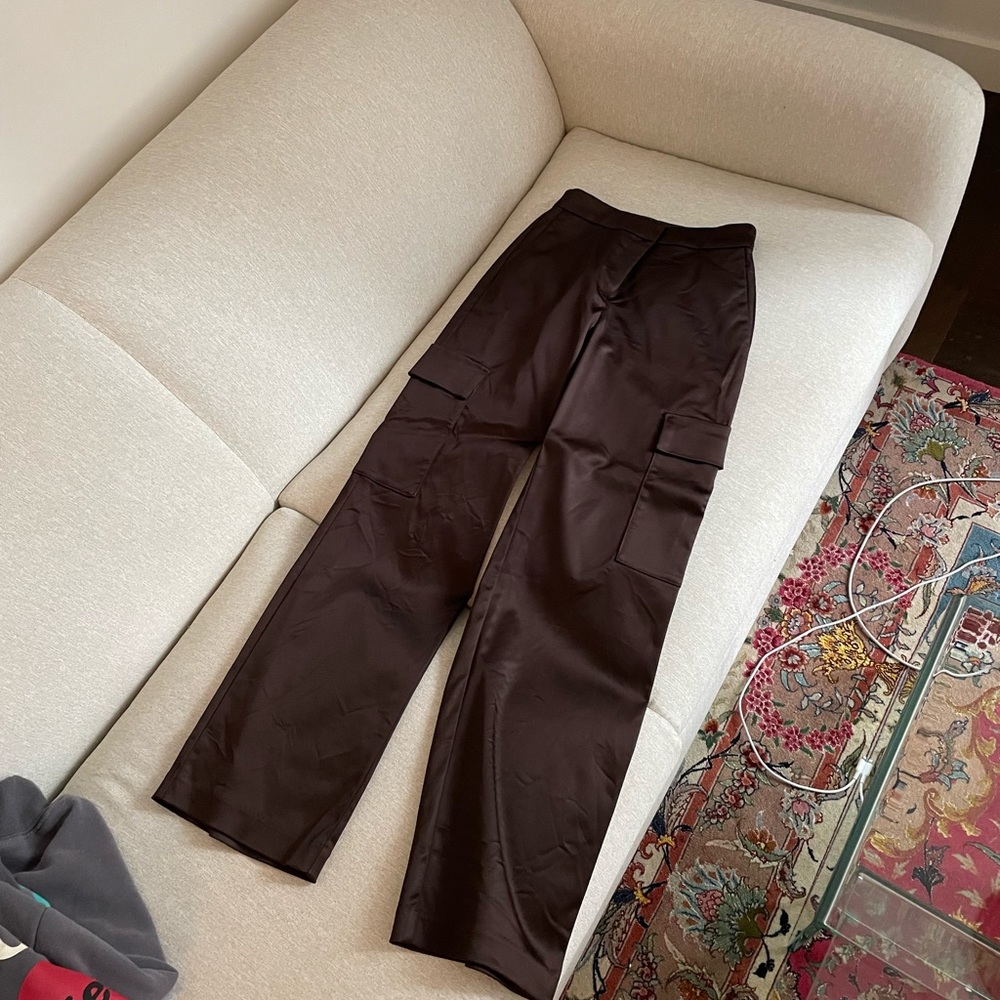 Brown aritizia satin cargo pants, worn once